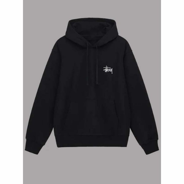 Black Basic Stussy Hooded Sweatshirt