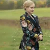 Julia Garner Inventing Flower Printed Coat