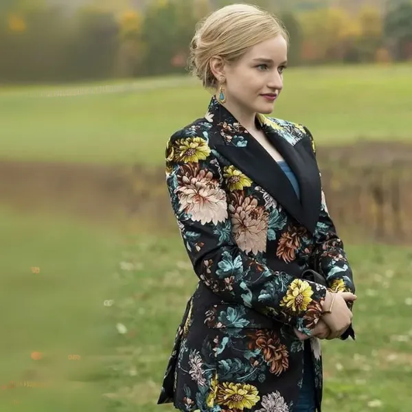 Julia Garner Inventing Flower Printed Coat
