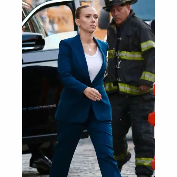 Scarlett Johansson Movie Jurassic World Rebirth 2025 Zora Bennett Blue Suit