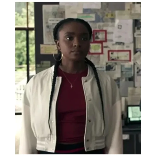 The Old Guard Nile Freeman White Bomber Jacket On Sale buy now