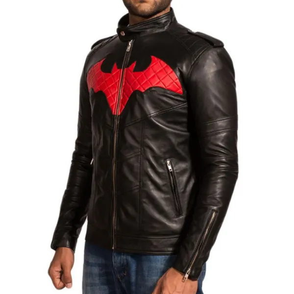 Black Leather Red Batman Logo Jacket From Batman Beyond