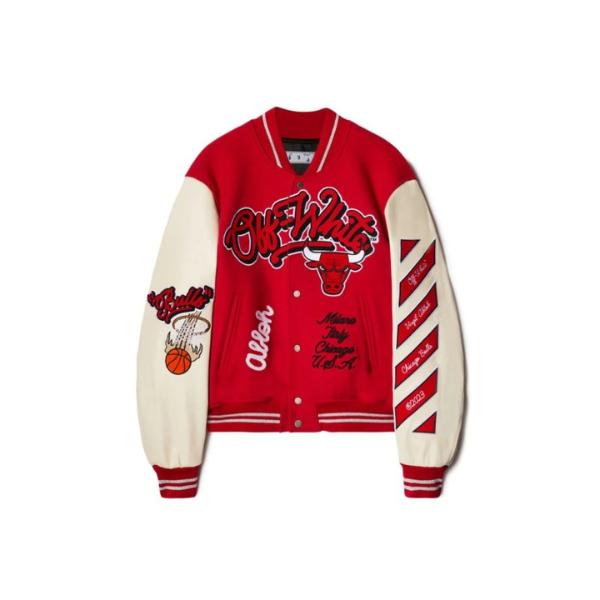 Off White Chicago Bulls Red Varsity Jacket On Sale