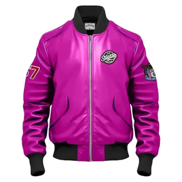 Parker Pink Stegaro Bomber Leather Jacket