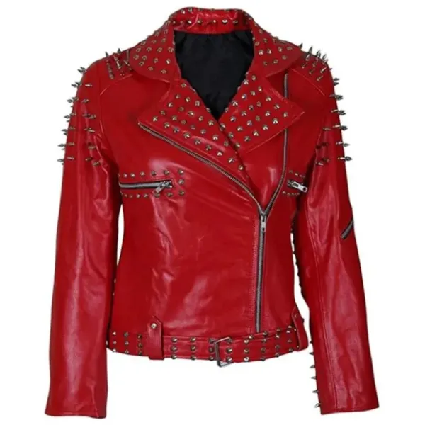 Red Leather Spike Jacket