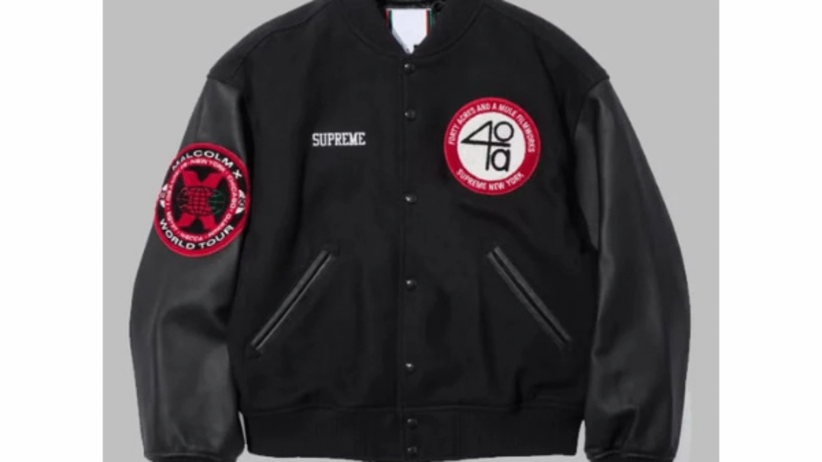 Supreme 40 Acres Malcolm Black Varsity Jacket -XEBOI