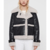 Arlo Asymmetric Black Shearling Leather Jacket For Womens