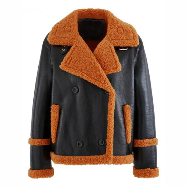 Brown Leather Jacket With Black Details