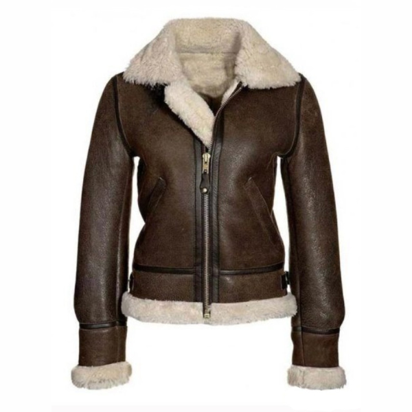 Brown Distressed Aviator Jacket For Women