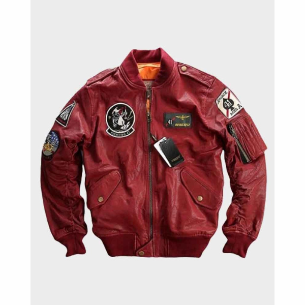 Red Leather Bomber Jacket