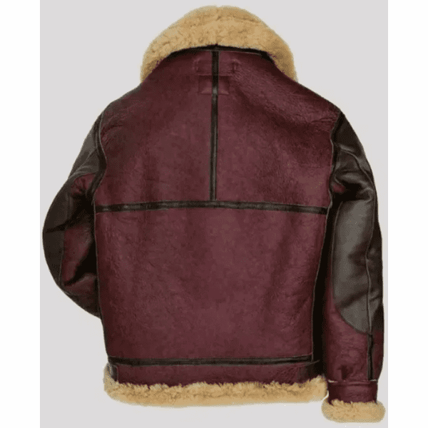 Burgundy Black Shearling Bomber Jacket
