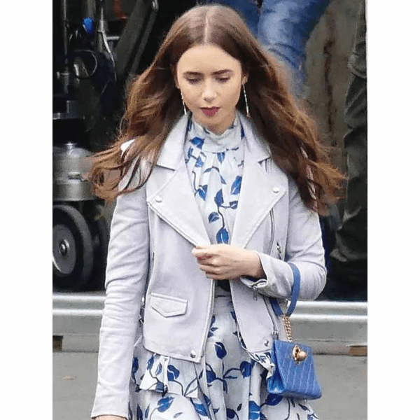 Lily Collins Emily In Paris Motorcycle Leather Jacket