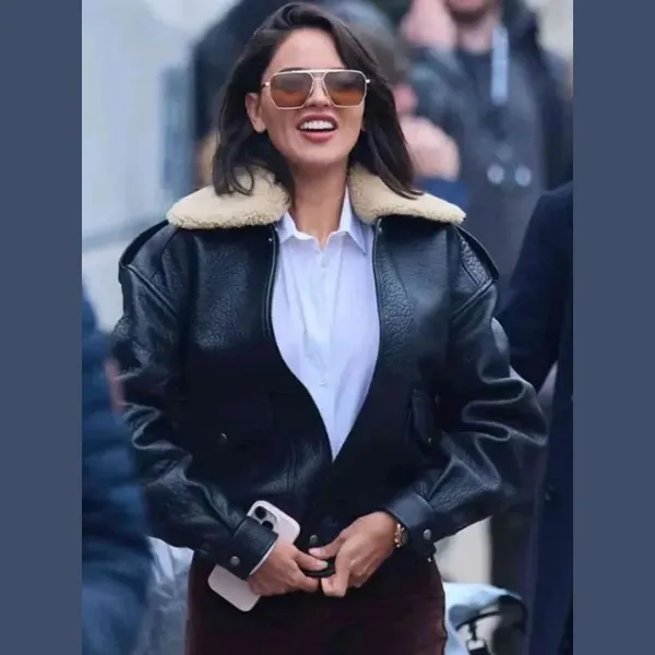 Eiza González Black Leather Jacket