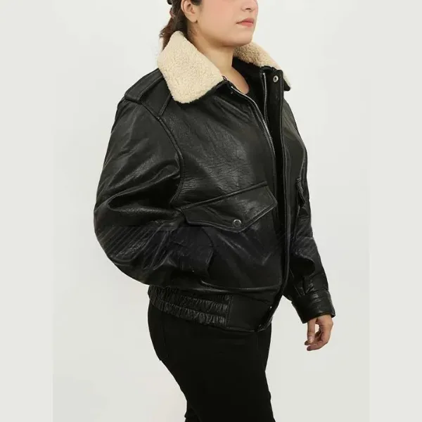 Eiza González Black Leather Shearling Jacket