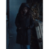 Ella Purnell Sweetpea Black Hooded Coat