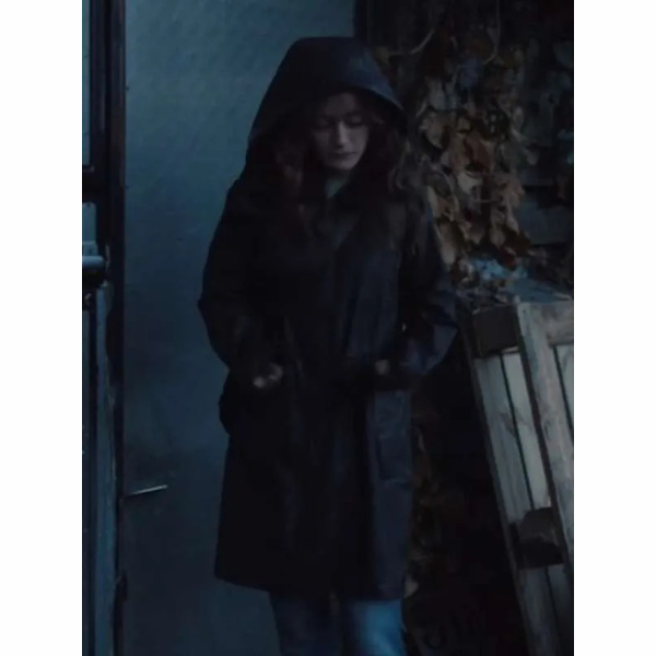 Ella Purnell Sweetpea Black Hooded Coat
