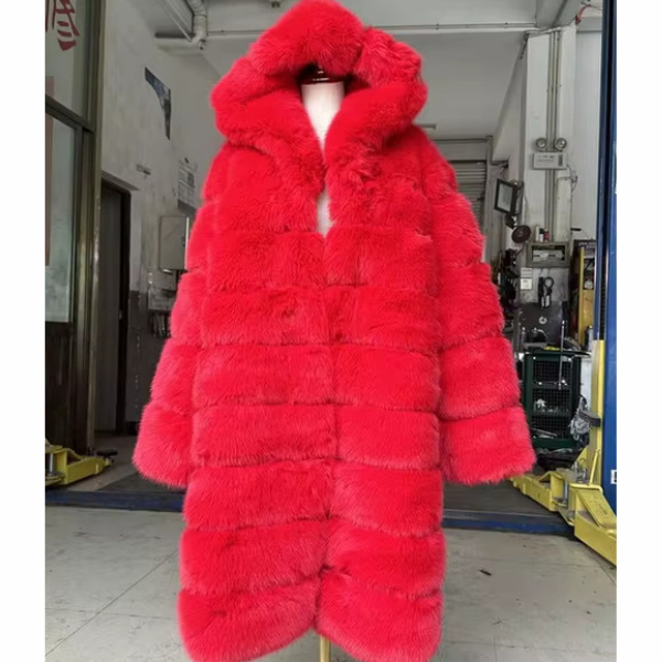 Red Faux Fur Parka Coat