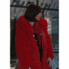Carrie Preston Red Faux Fur Parka Coat