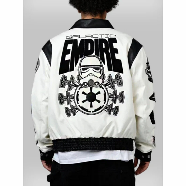 Wars Galactic Empire White & Black Leather Jacket On Sale For Mens