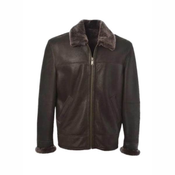 Brown Shearling Bomber Leather Jacket For Men’s