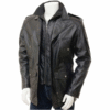 Black Leather Double-Breasted Peacoat