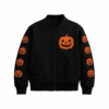 Pumpkin Black Wool Bomber Jacket For Halloween