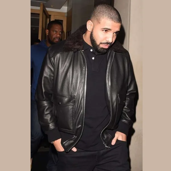 Drake Bomber Style Leather Jacket For Men