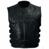 Skull Icon Logo Printed Black Leather Vest