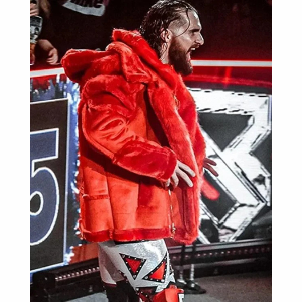 WWE Raw Seth Rollins Red Fur Jacket, Seth Rollins Red Fur Jacket