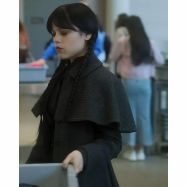 Jenna Ortega Black Plaid Coat