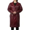 Real Leather Trench Coat Burgundy