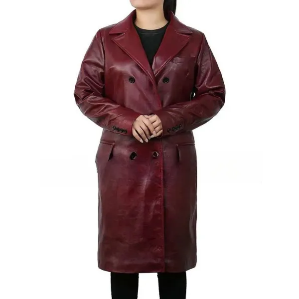 Real Leather Trench Coat Burgundy