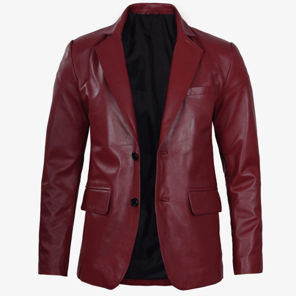 Maroon Lambskin Leather Blazer