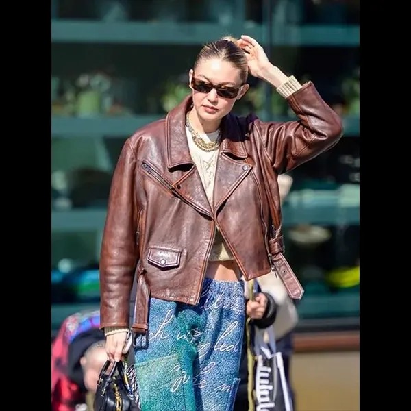 Gigi Hadid Brown Leather Jacket