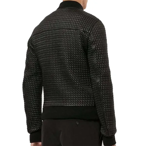 Shop Men Black Quilted Leather Bomber Jacket