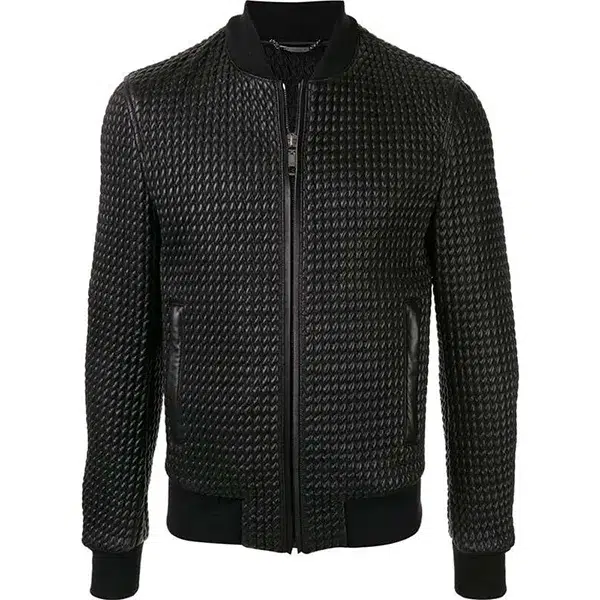 Men Black Bomber Quilted Leather Jacket