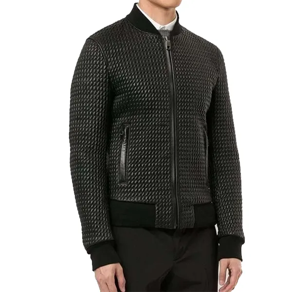 Men Bomber Quilted Leather Jacket