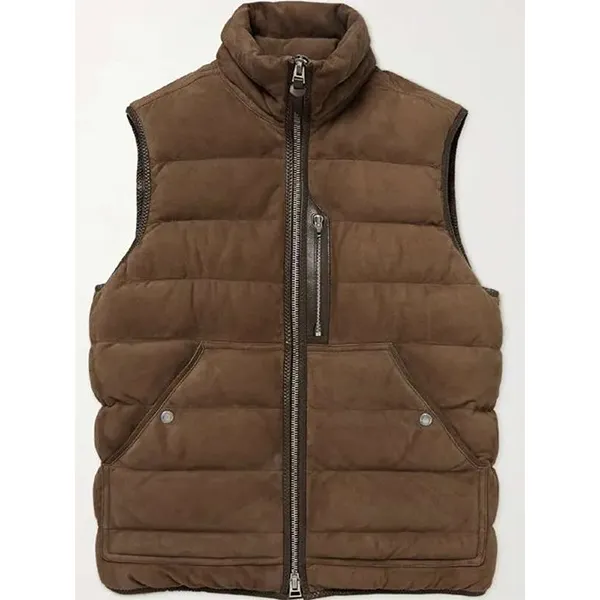 Shop Men Brown Suede Leather Puffer Vest