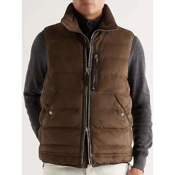 Men Brown Suede Leather Vest