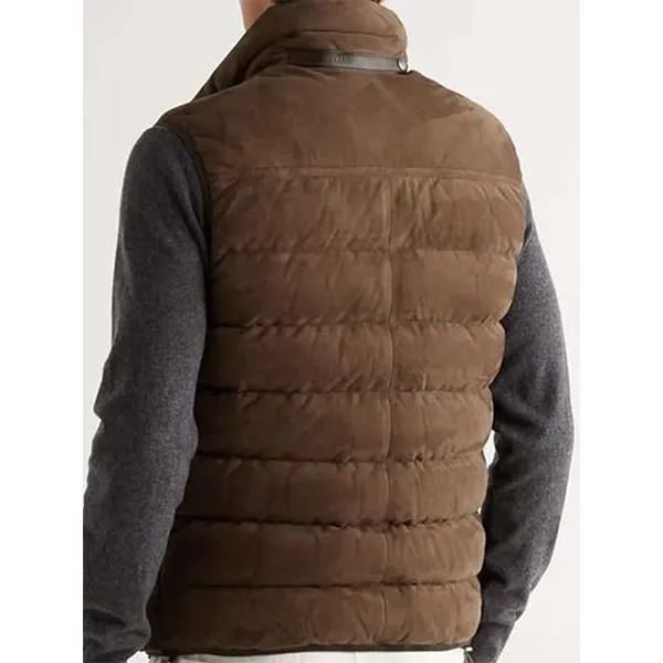 Get Men Brown Suede Puffer Vest