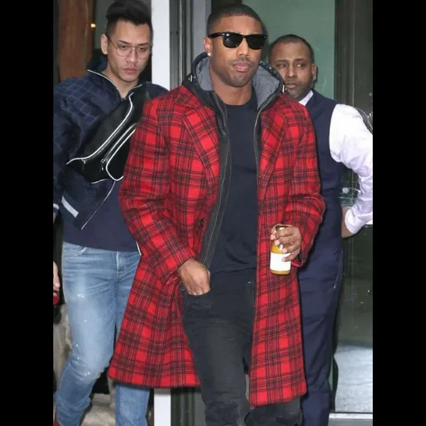 Red Plaid Trench Coat Michael B. Jordan