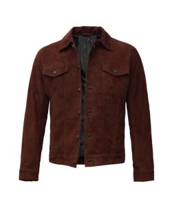 Men’s Dark Brown Suede Trucker Jacket