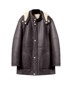 Men Hooded Shearling Leather Trench Coat