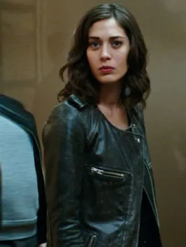 Lizzy Caplan Black Leather Jacket