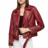 Women’s Maroon Asymmetrical Moto Jacket