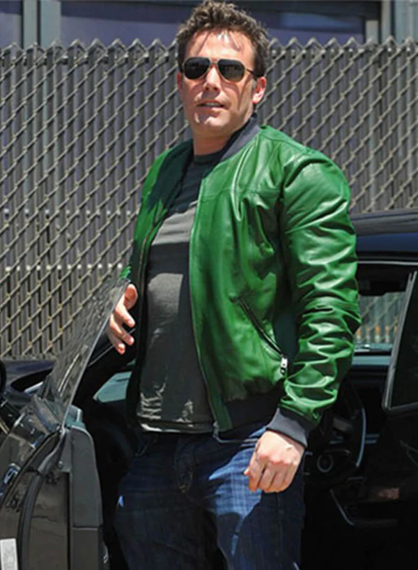 Ben Affleck Green Leather Bomber Jacket