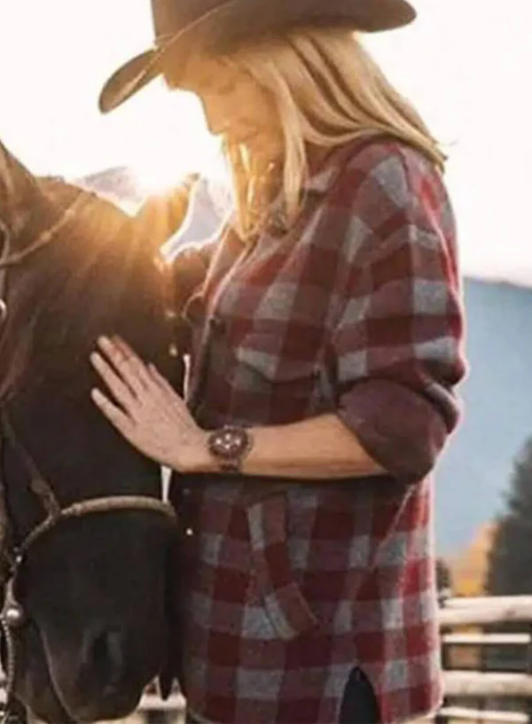 Beth Dutton Maroon Plaid Coat