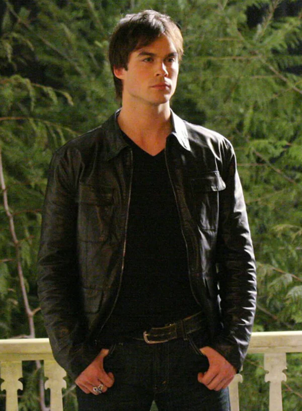 Damon Salvatore Black Leather Jacket