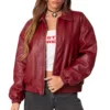 Mary Maroon Leather Bomber Jacket