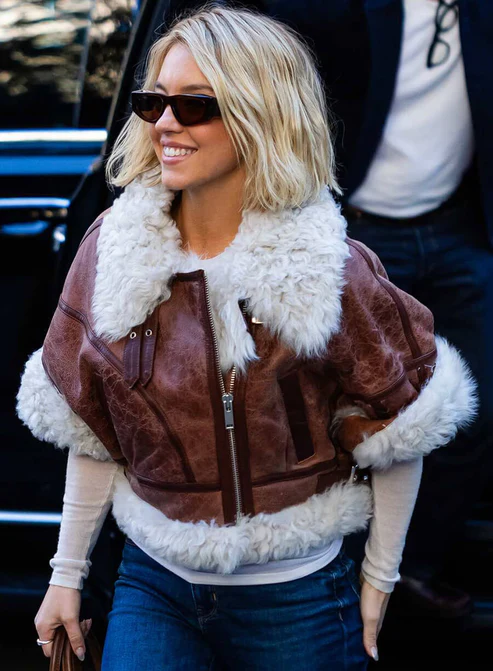 Sydney Sweeney Brown Shearling Jacket